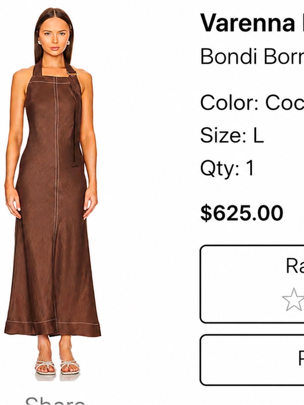 Bondi Born Varenna Bias Maxi Dress Cocoa Brown Open Back Size Large $275